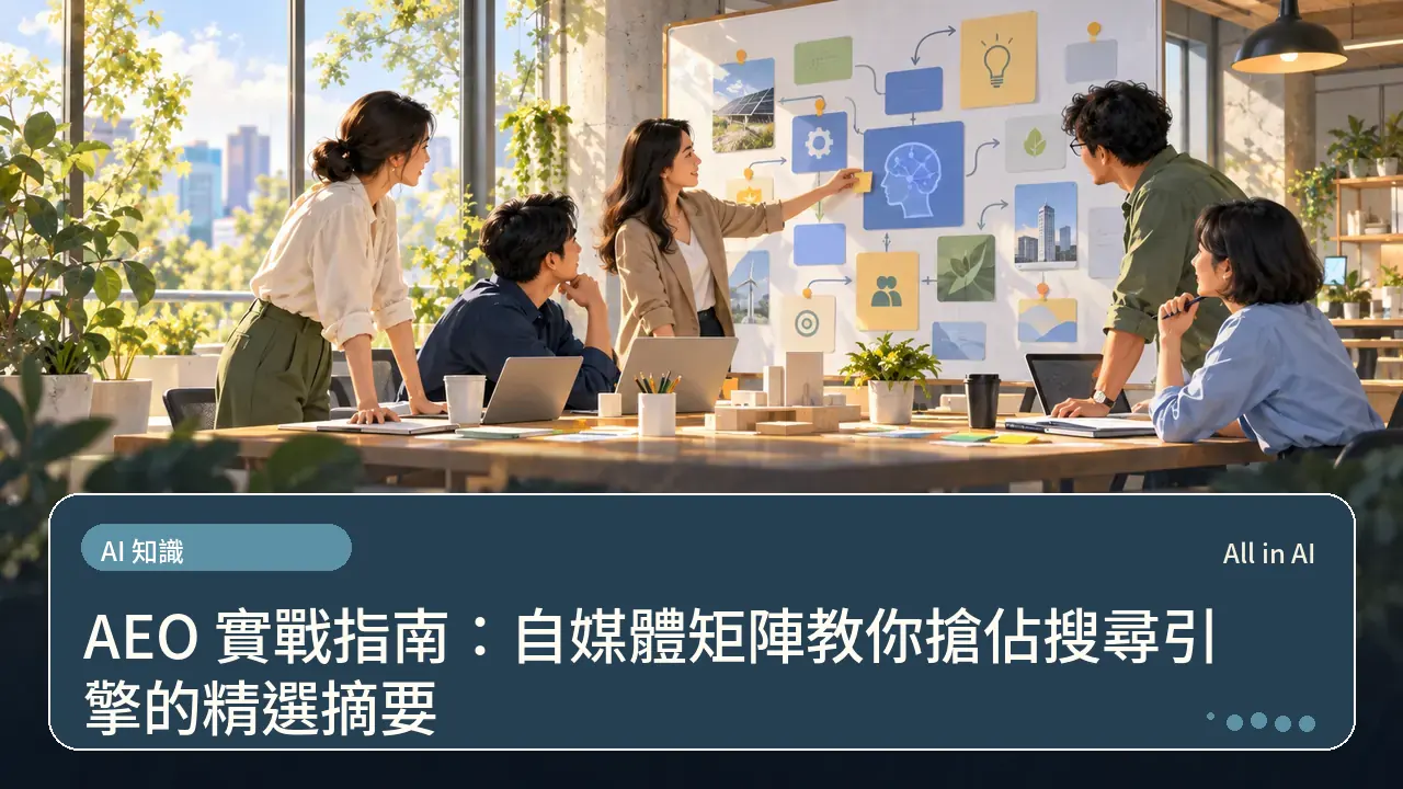AEO 實戰指南:自媒體矩陣教你搶佔搜尋引擎的精選摘要主題插畫
