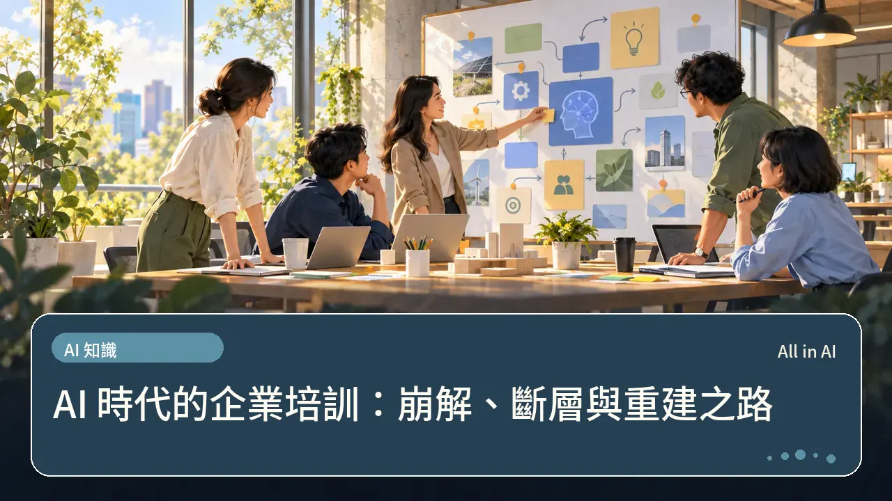 AI 時代的企業培訓：崩解、斷層與重建之路主題插畫