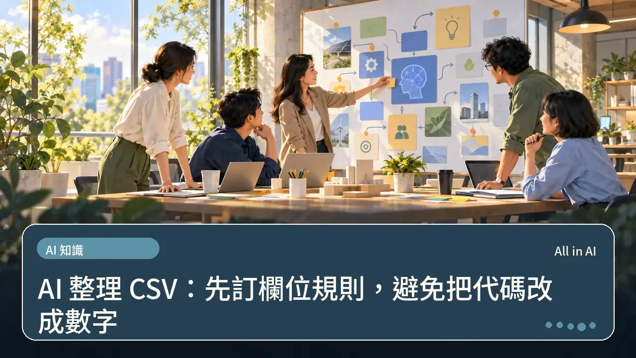 AI 整理 CSV：先訂欄位規則，避免把代碼改成數字主題插畫