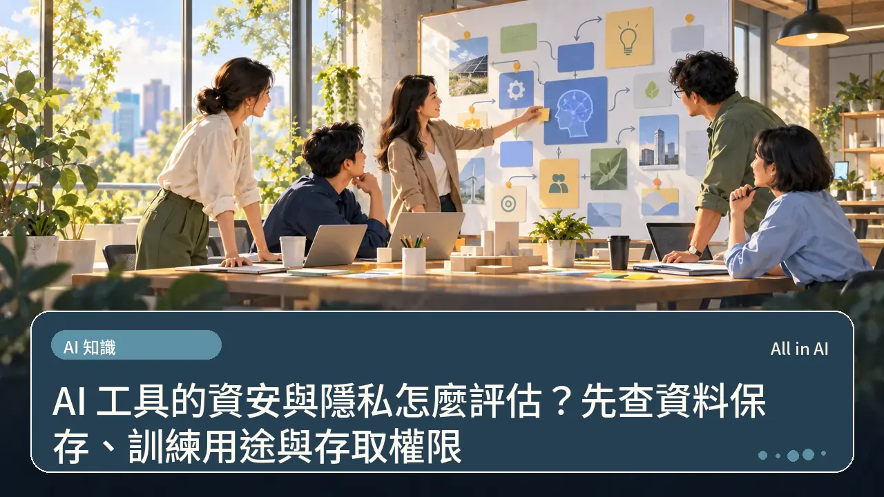 AI 工具的資安與隱私怎麼評估?先查資料保存、訓練用途與存取權限主題插畫
