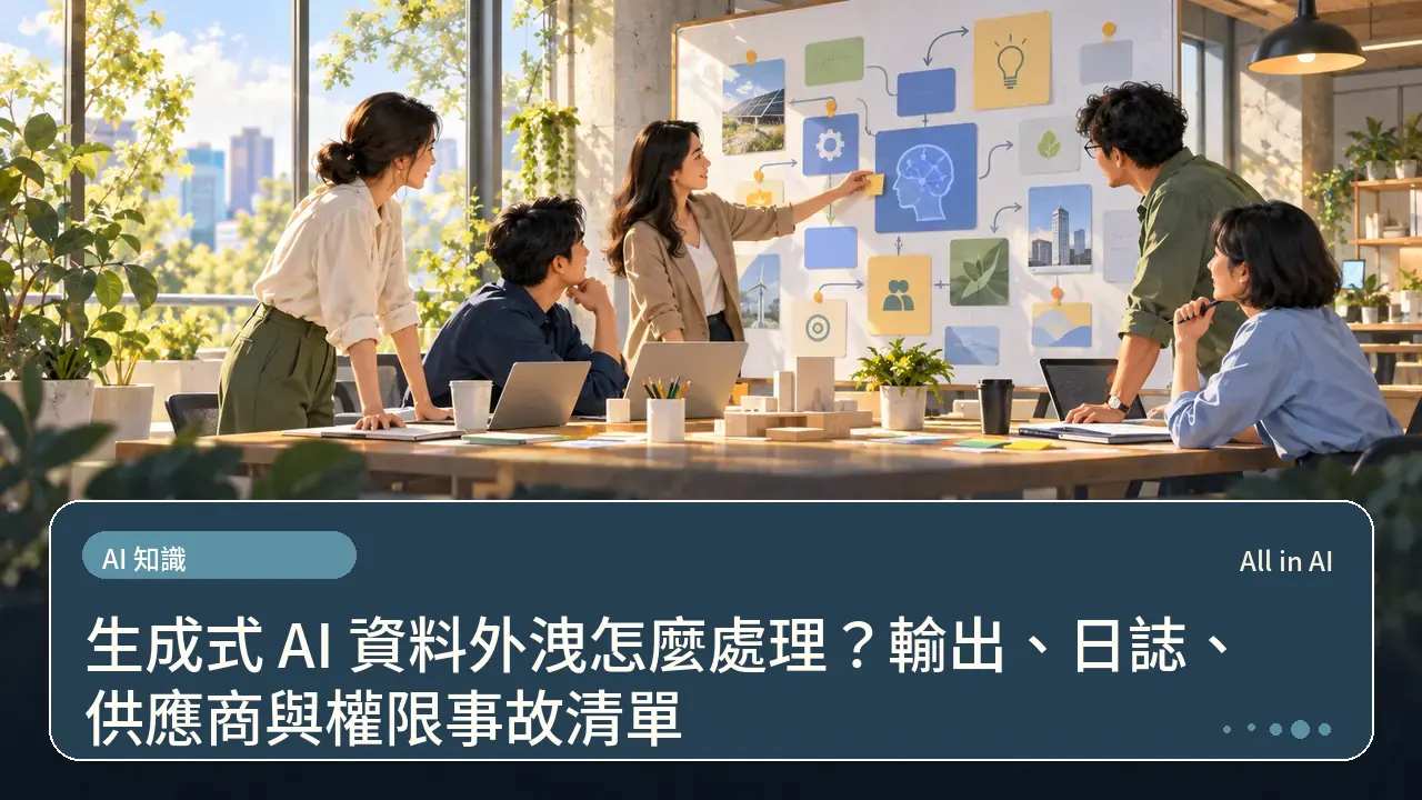 生成式 AI 資料外洩怎麼處理？輸出、日誌、供應商與權限事故清單主題插畫