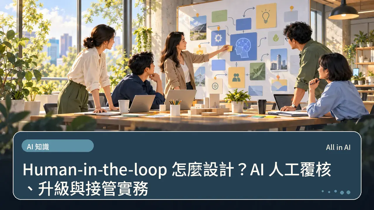 Human-in-the-loop 怎麼設計？AI 人工覆核、升級與接管實務主題插畫
