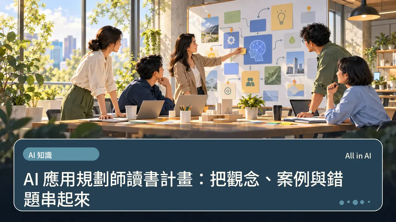 AI 應用規劃師讀書計畫：把觀念、案例與錯題串起來主題插畫