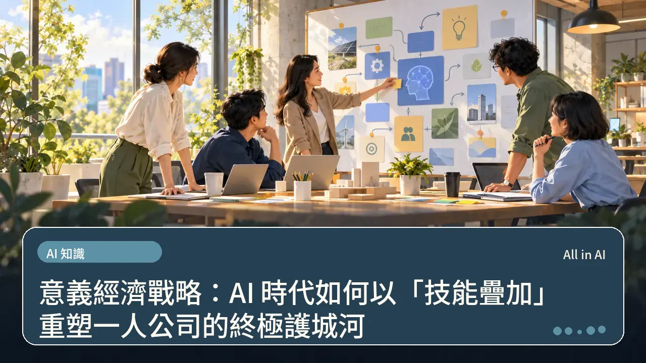 意義經濟戰略：AI 時代如何以「技能疊加」重塑一人公司的終極護城河主題插畫
