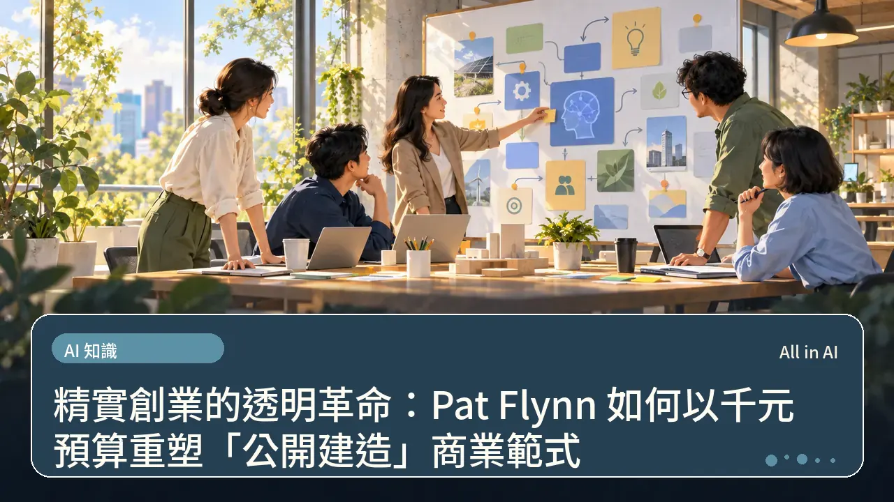 精實創業的透明革命:Pat Flynn 如何以千元預算重塑「公開建造」商業範式主題插畫