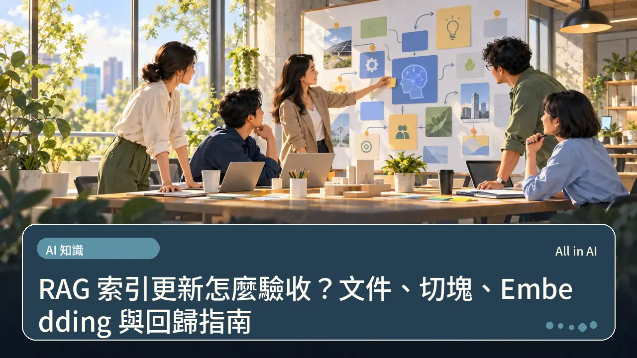 RAG 索引更新怎麼驗收？文件、切塊、Embedding 與回歸指南主題插畫