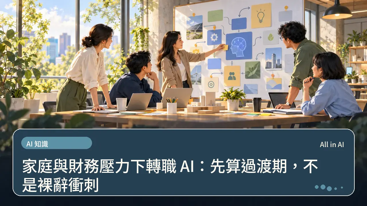 家庭與財務壓力下轉職 AI：先算過渡期，不是裸辭衝刺主題插畫