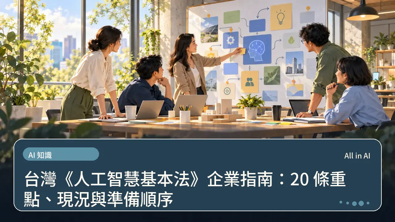 台灣《人工智慧基本法》企業指南：20 條重點、現況與準備順序主題插畫